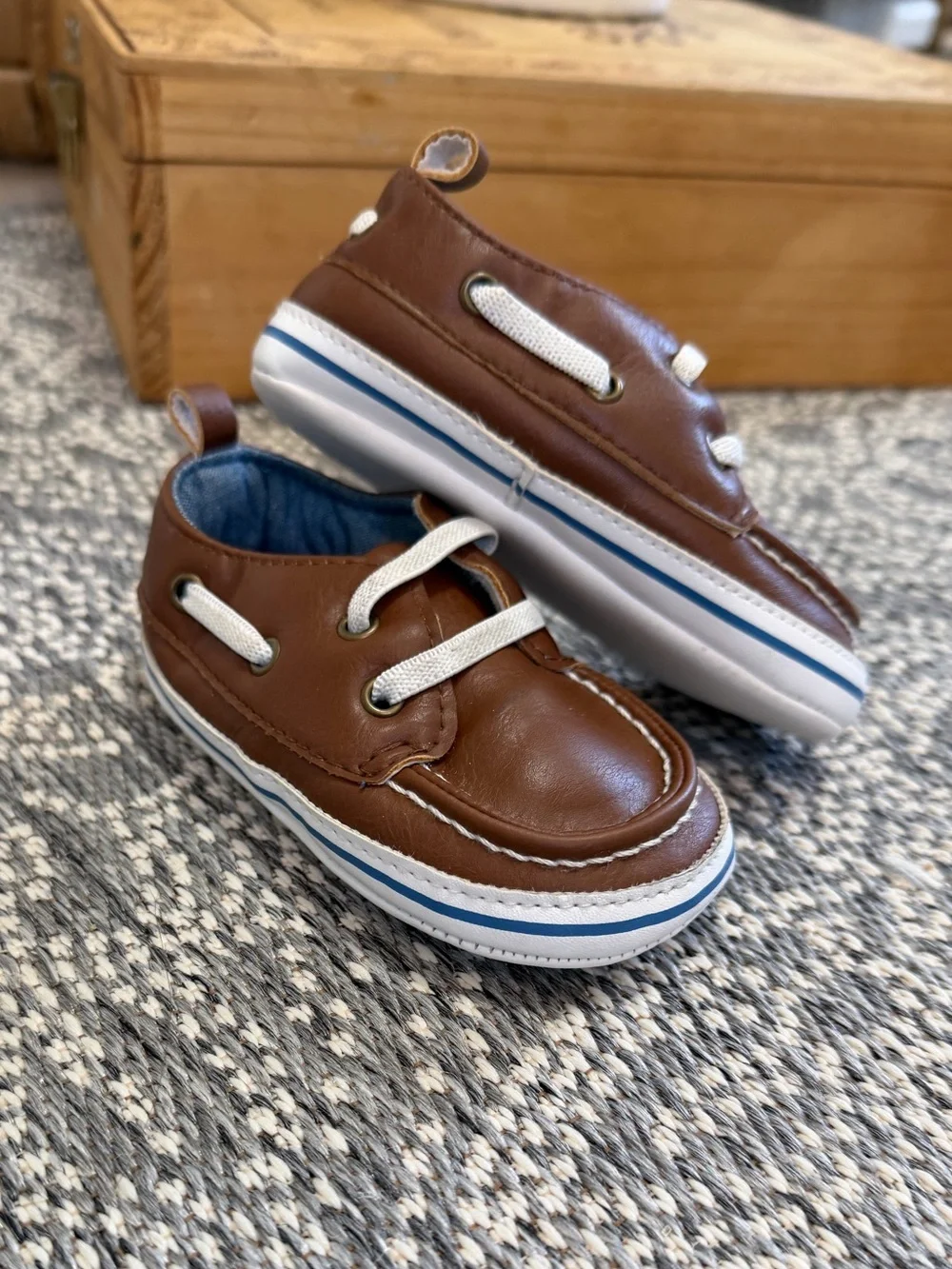 Carter's Baby Boy Brown Boat Shoes Soft Soled Crib Shoes Size 9-12 Months